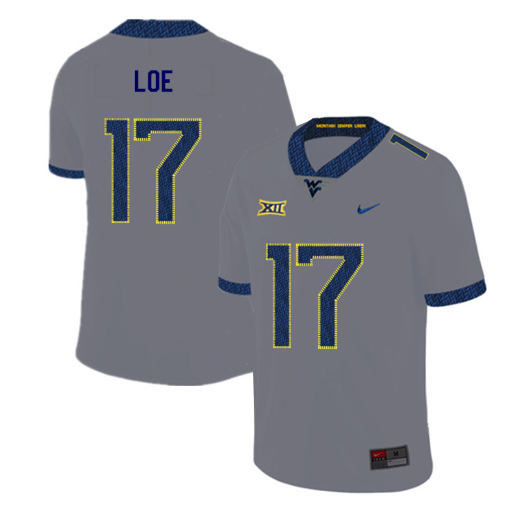 2019 Men #17 Exree Loe West Virginia Mountaineers College Football Jerseys Sale-Gray